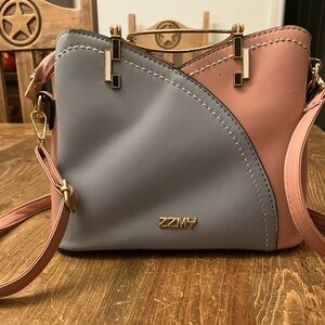 ZZMY Pink & Blue Color Block Satchel Handbag Adjustable & Removable Crossbody